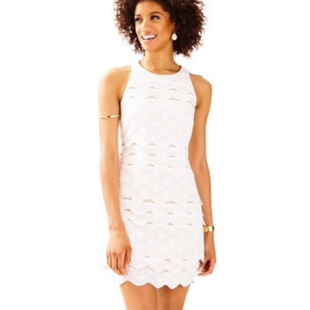 Lilly Pulitzer Tiered Eyelet Shift Dress - White Summer Garden Party Beach Dress